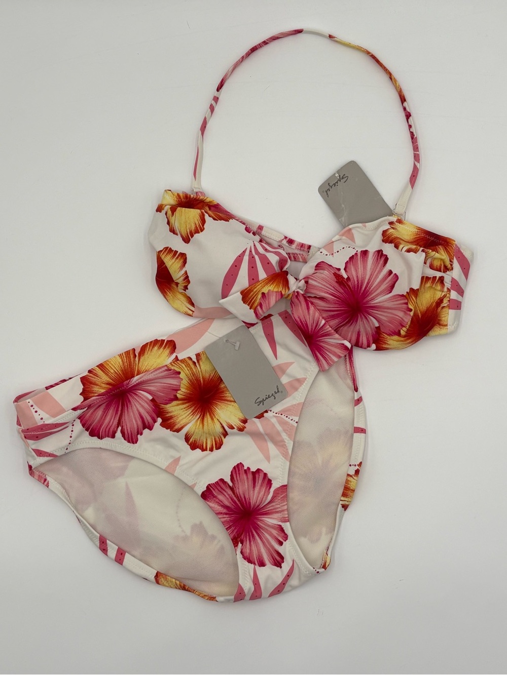 Spiegel Floral Bikini Set‎ Size 12 Pink Tropical Halter Swimwear NWT
